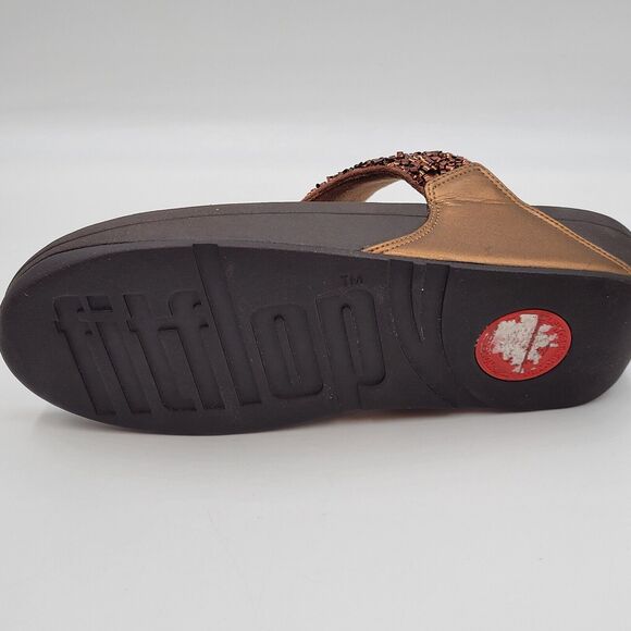 FITFLOP LULU SHIMMERFOIL SHIMMERY BRONZE TOE-THONG SANDLES TRAVEL SIZE US 10 - Picture 7 of 9
